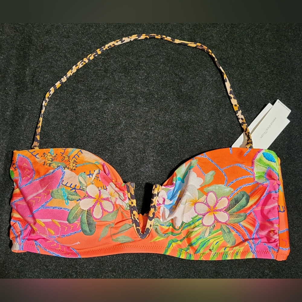 Women's size 12 bikini top floral with cheetah print trim & fringe by Sunshine79